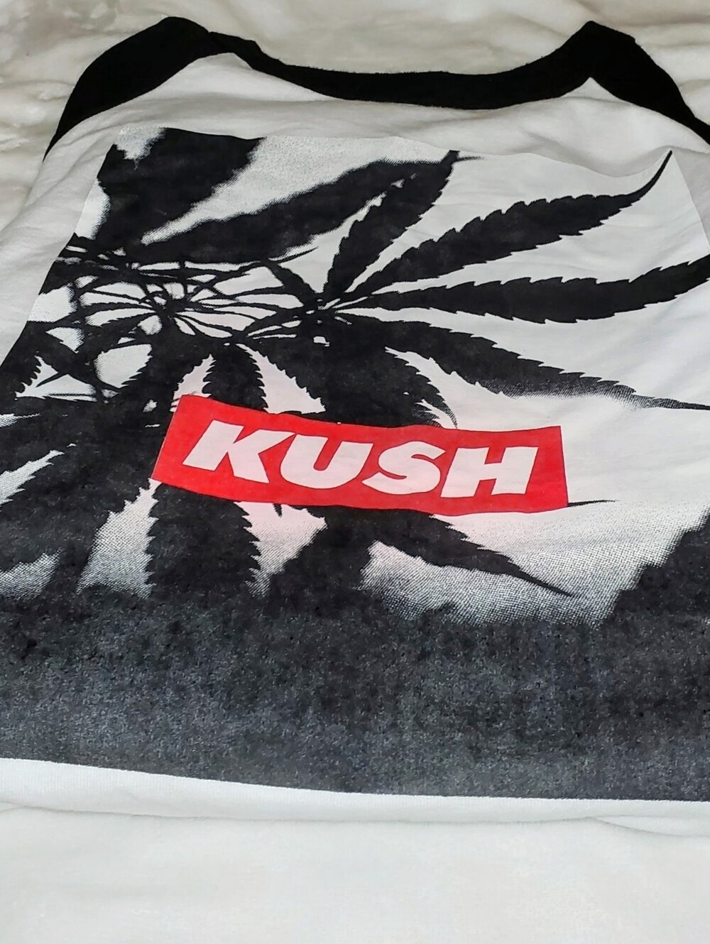 KUSH Graphic Raglan Tee - Black & White with Red Accent